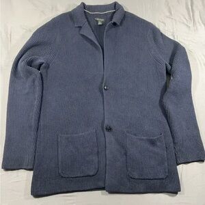 Ribbed Button-Front Cardigan Jacket - Navy